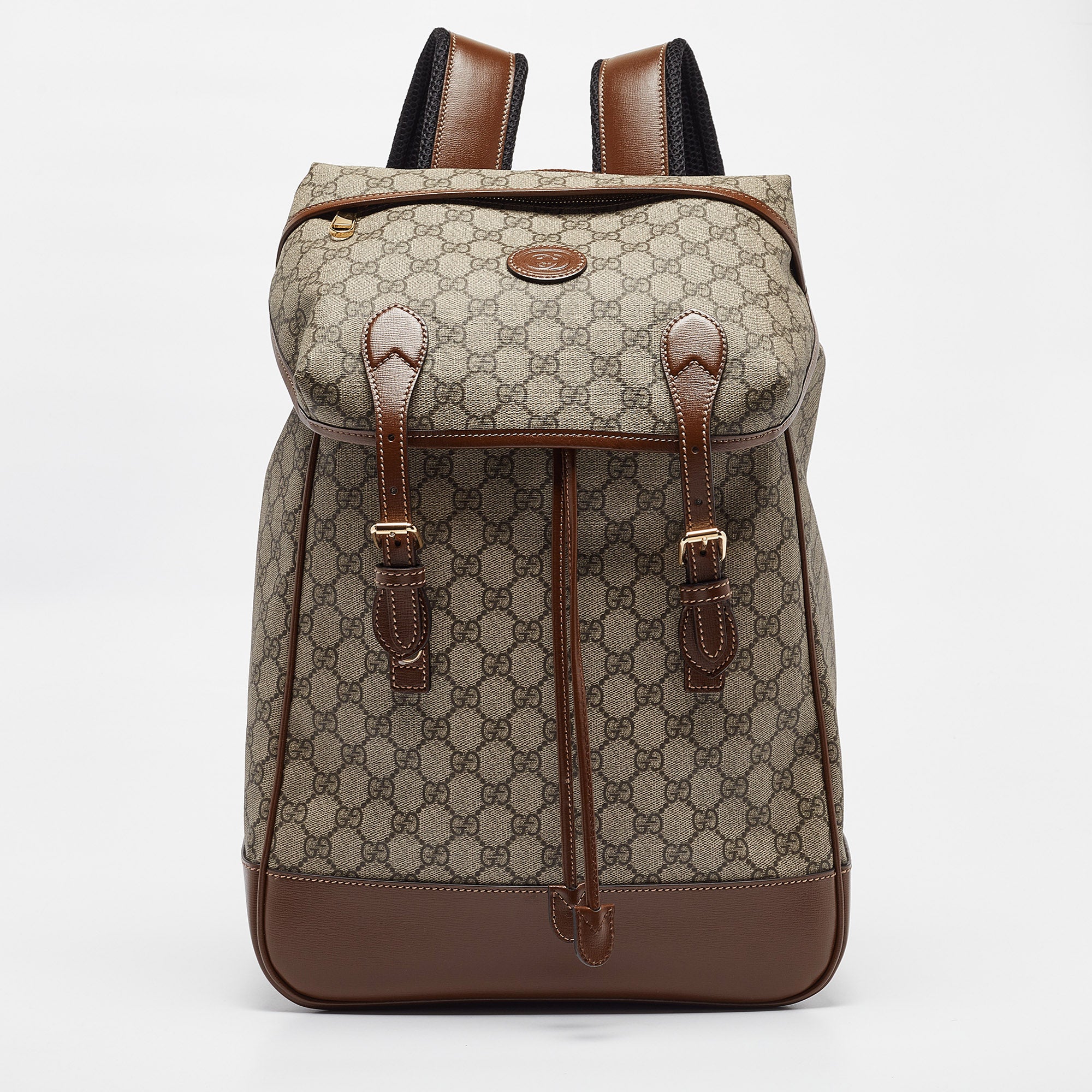 Gucci Beige/Ebony GG Supreme Canvas and Leather Medium Interlocking G Backpack