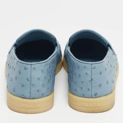 Prada Blue Ostrich Leather Slip On Loafers