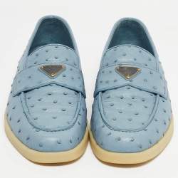 Prada Blue Ostrich Leather Slip On Loafers