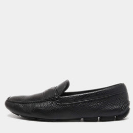 Prada Black Leather Slip On Loafers
