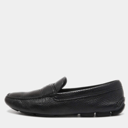 Prada Black Leather Slip On Loafers