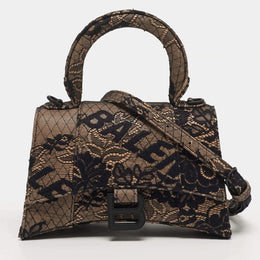 Balenciaga Hourglass XS Black/Nude Lace and Leather Top Handle Bag