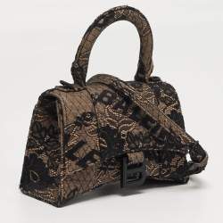 Balenciaga Hourglass XS Black/Nude Lace and Leather Top Handle Bag