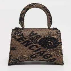 Balenciaga Hourglass XS Black/Nude Lace and Leather Top Handle Bag