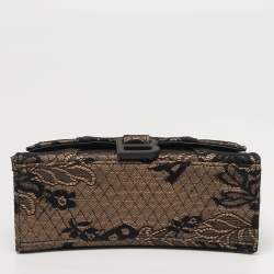 Balenciaga Hourglass XS Black/Nude Lace and Leather Top Handle Bag