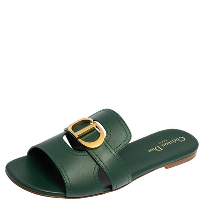 Dior Green Leather 30 Montaigne Flat Sandals