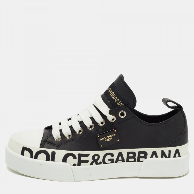 Dolce & Gabbana Black/White Leather Portofino Low Top Sneakers