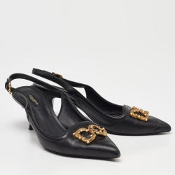 Dolce & Gabbana Black Leather DG Amore Slingback Pumps