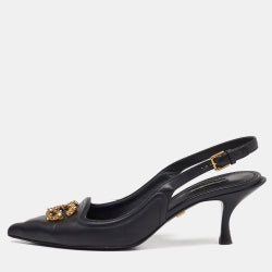 Dolce & Gabbana Black Leather DG Amore Slingback Pumps