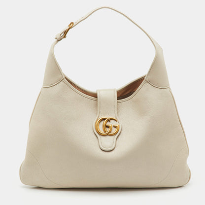 Gucci White Leather Double G Large Aphrodite Shoulder Bag