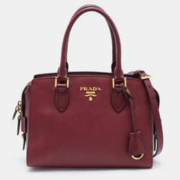 Prada Red Saffiano Lux/Soft Leather Top Zip Tote