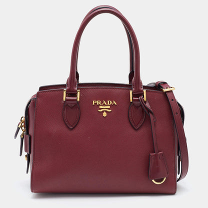 Prada Red Saffiano Lux/Soft Leather Top Zip Tote