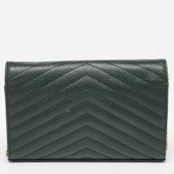 Saint Laurent Dark Green Chevron Quilted Leather Envelope Flap Crossbody Bag