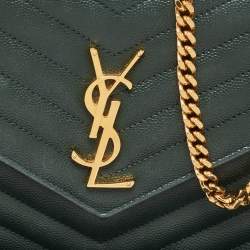 Saint Laurent Dark Green Chevron Quilted Leather Envelope Flap Crossbody Bag