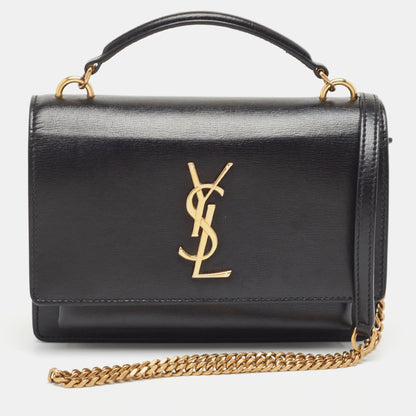 Saint Laurent Black Leather Sunset Top Handle Bag
