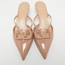 Valentino Beige Patent Leather V logo Mules