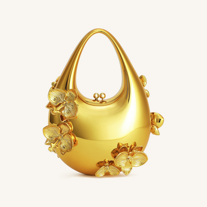 Lydia Floral Embellished Handbag - Gold