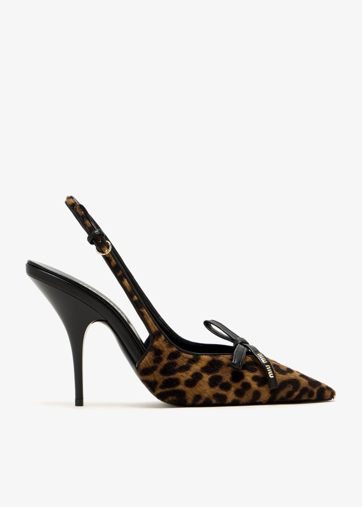 Printed leather slingback pumps