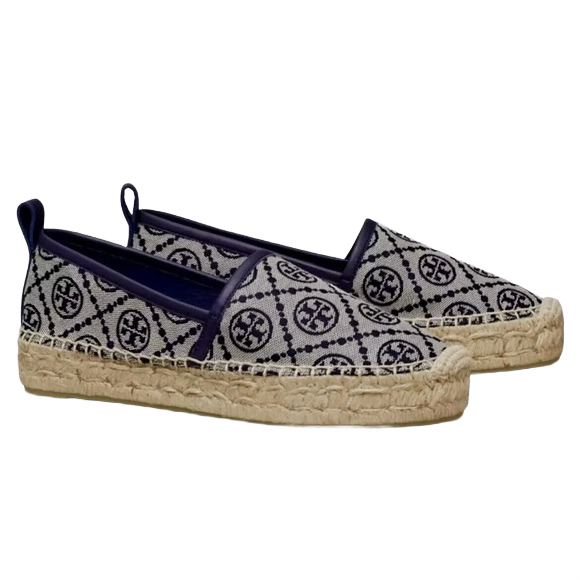 Tory Burch Double T Jacquard Platform Espadrille – Perfect Blue