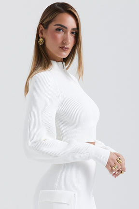 White balloon sleeve ribbed sweater
