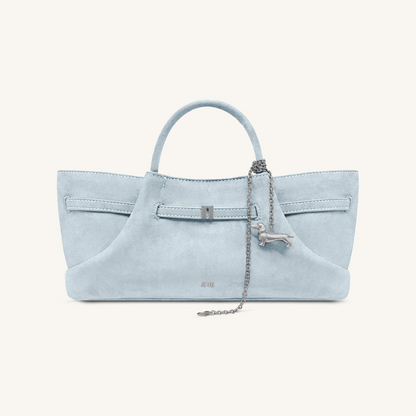 Maeve Dachshund Metal Charm Faux Suede Tote Bag - Blue