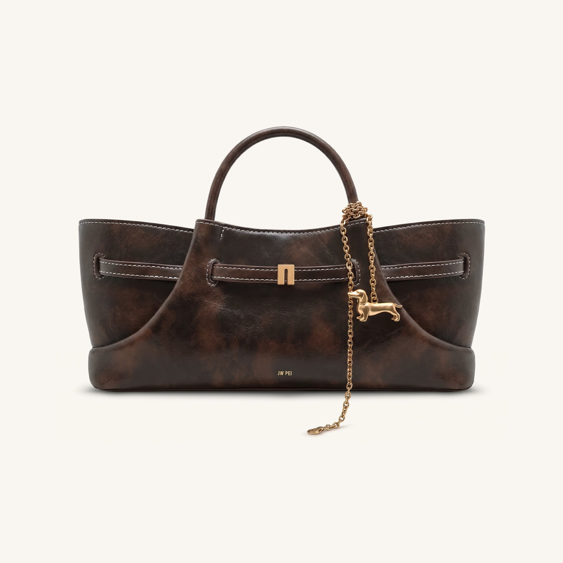 Maeve Dachshund Metal Charm Tote Bag - Deep Coffee