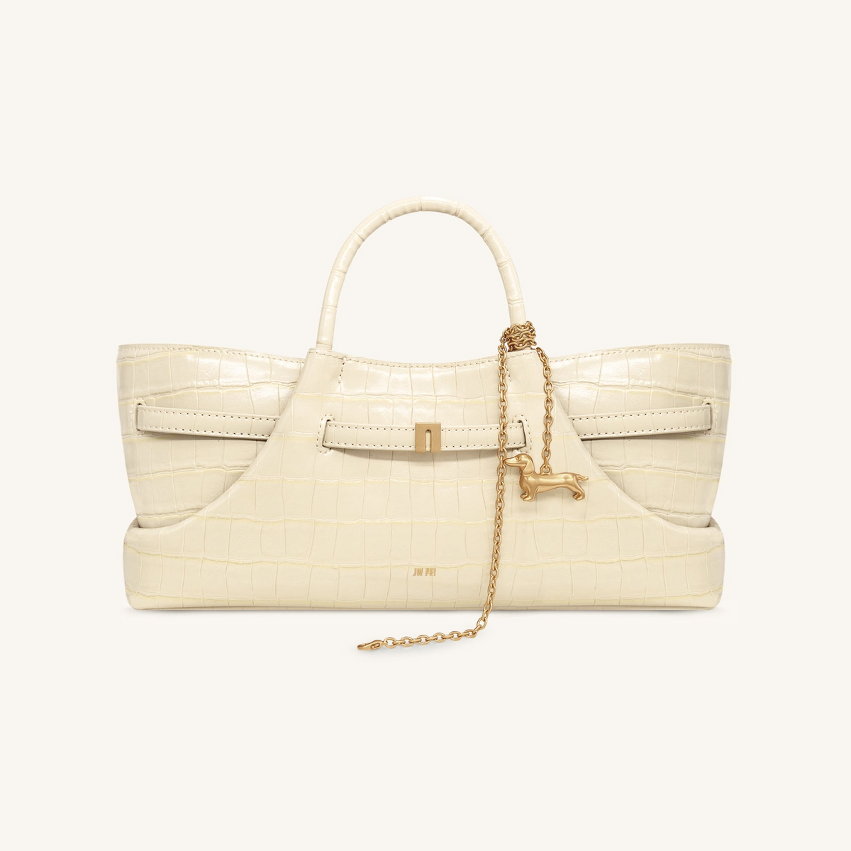 Maeve Dachshund Metal Charm Tote Bag - Ivory Croc