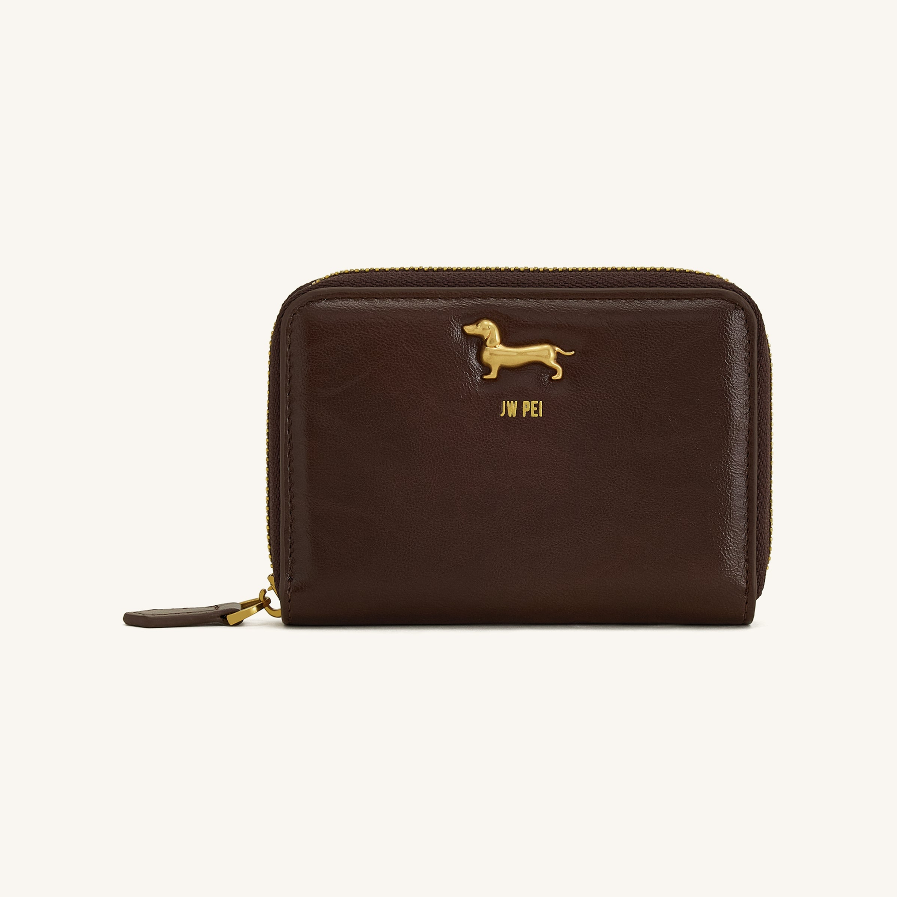 Maeve Dachshund Metal Emblem Zip Wallet - Chocolate