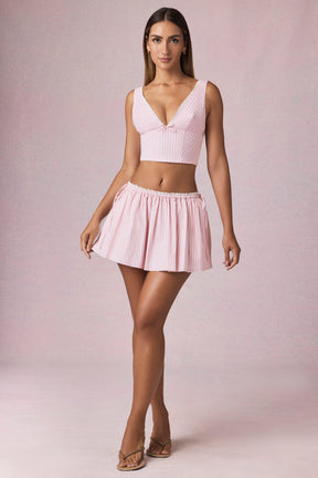 Ruched Drawstring Mini Skirt in Soft Mauve Stripe