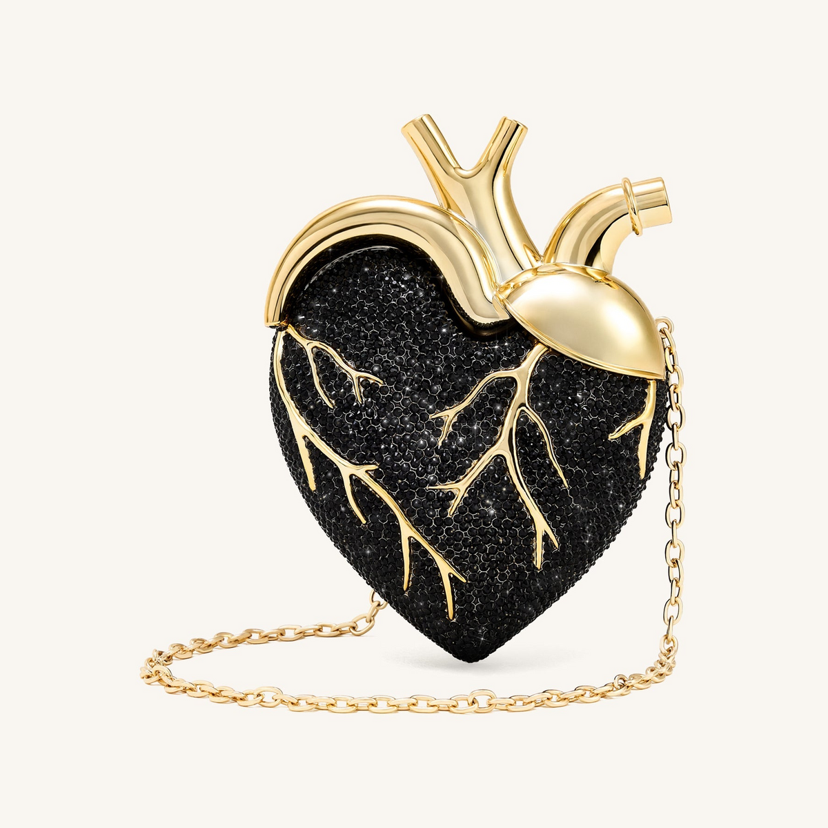 Maren Artificial Crystal Heart Shaped Bag - Black Gold