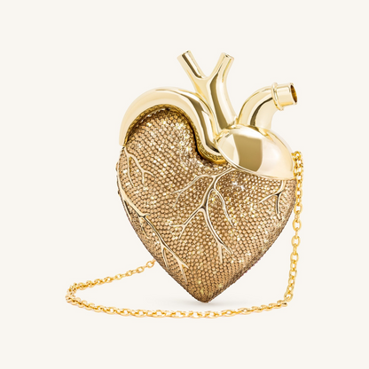 Maren Artificial Crystal Heart Shaped Bag - Gold