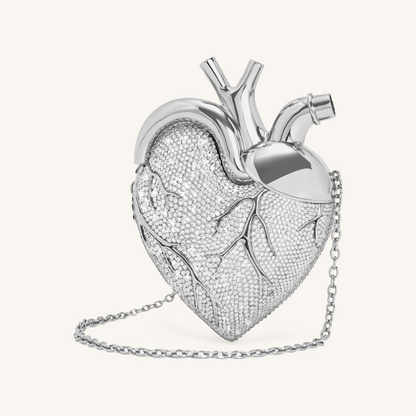Maren Artificial Crystal Heart Shaped Bag - Silver