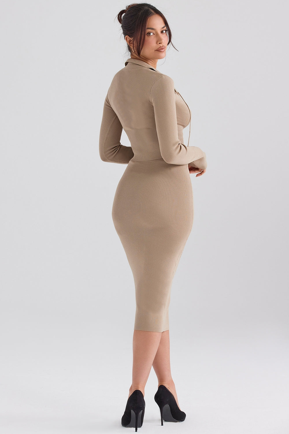 Camel knit midi skirt