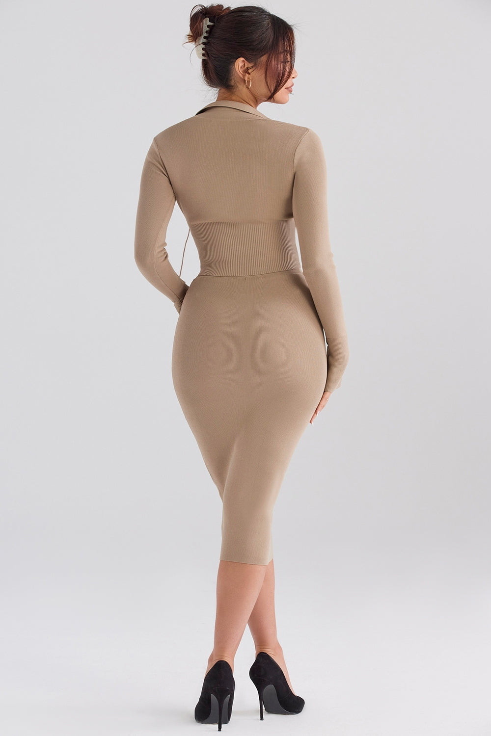 Camel knit midi skirt