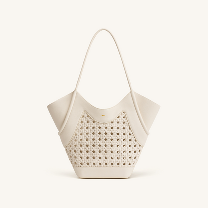 Maribel Woven Panel Tote Bag - Ivory