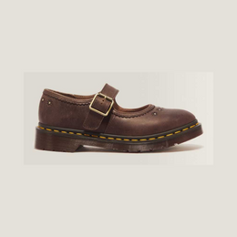 Mary Jane Flower Crazy Horse Leather Shoes — Dark Brown