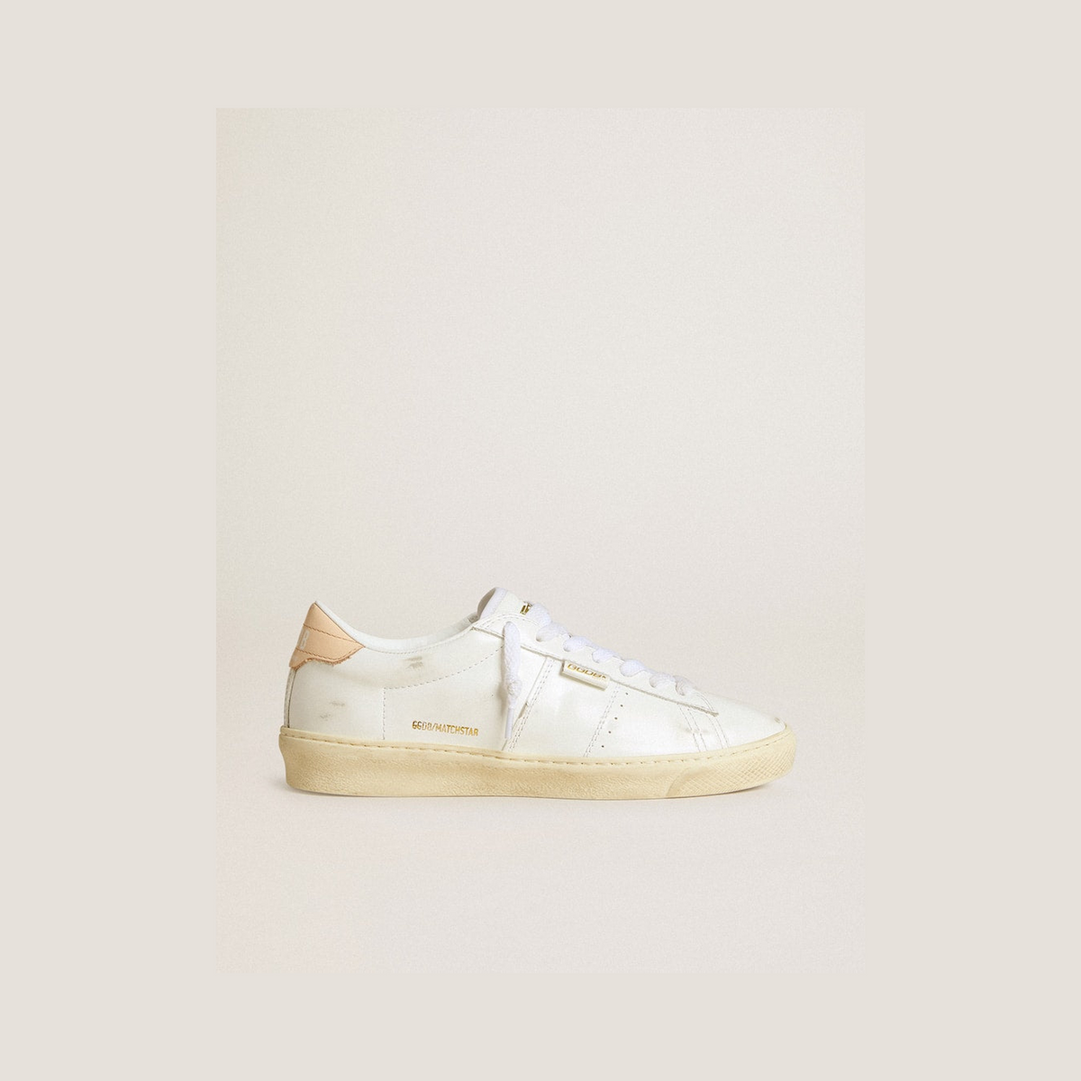 Matchstar in leather with peach pink heel tab