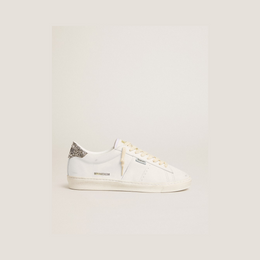 Matchstar in white leather with silver glitter heel tab