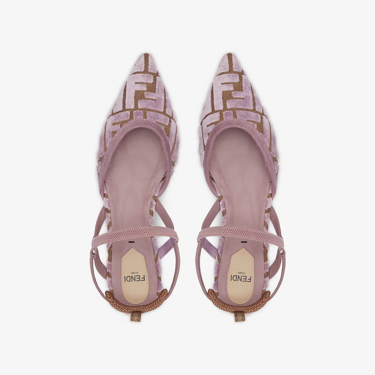 Mauve pink FF jacquard velvet flats