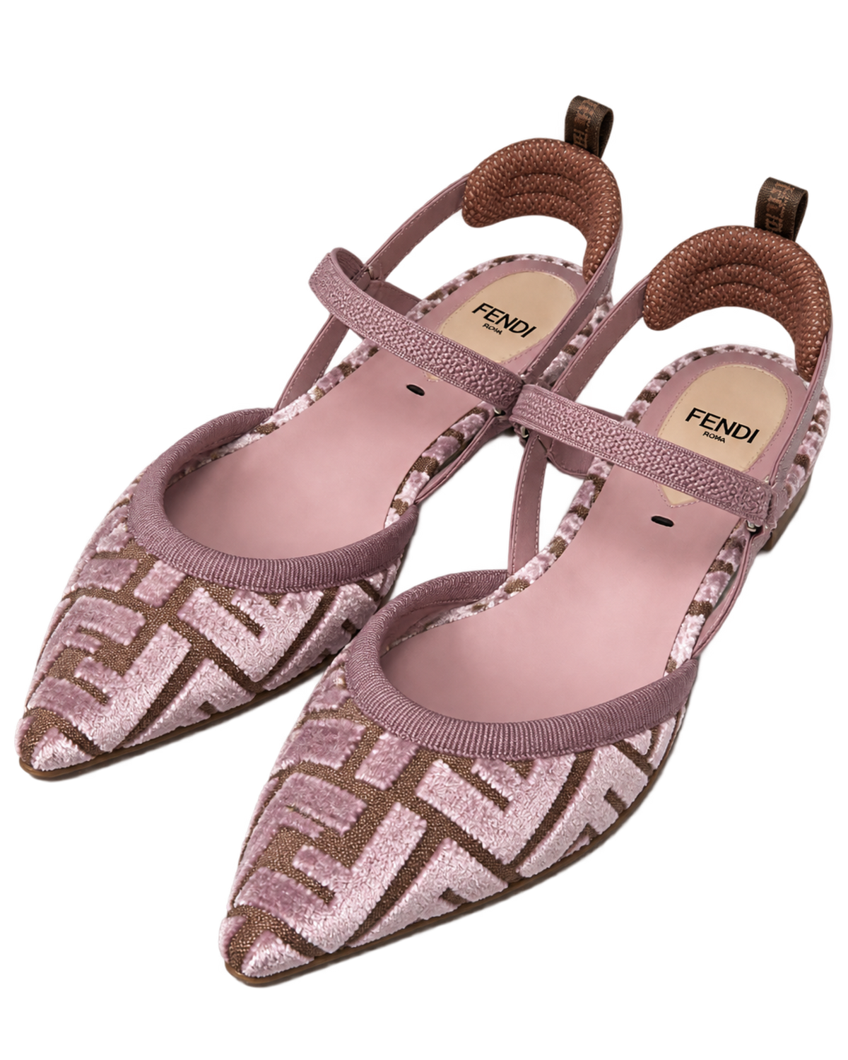 Mauve pink FF jacquard velvet flats