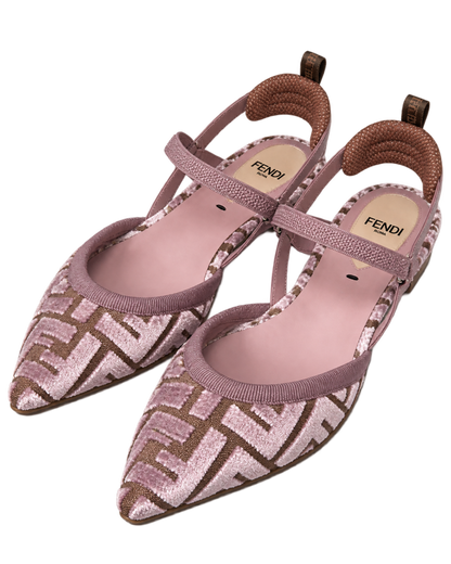 Mauve pink FF jacquard velvet flats