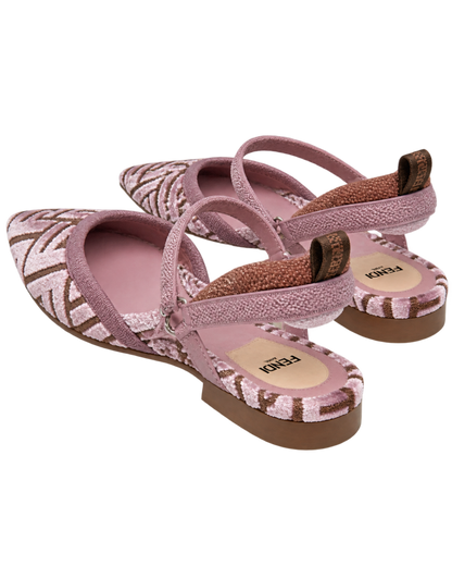 Mauve pink FF jacquard velvet flats