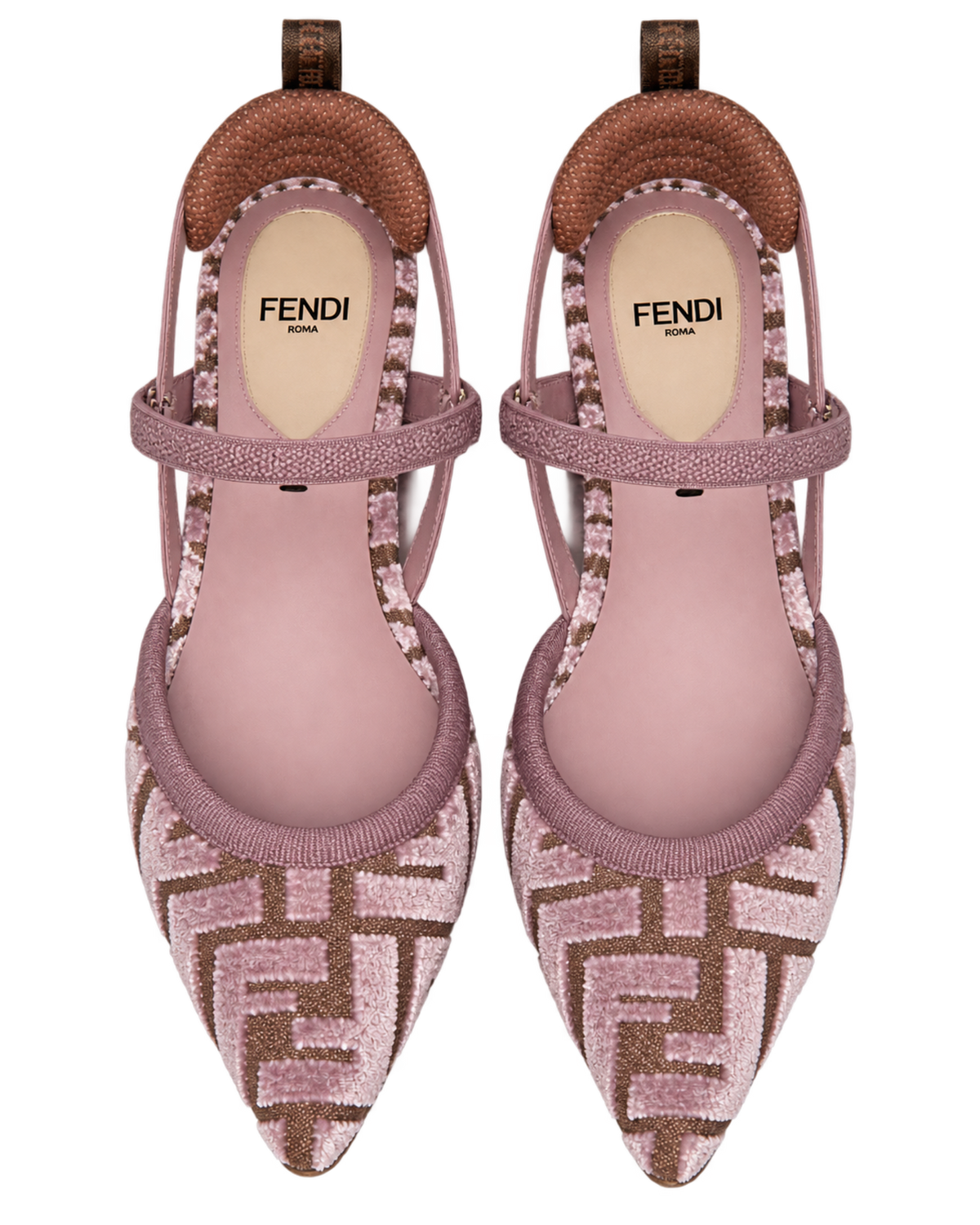 Mauve pink FF jacquard velvet flats