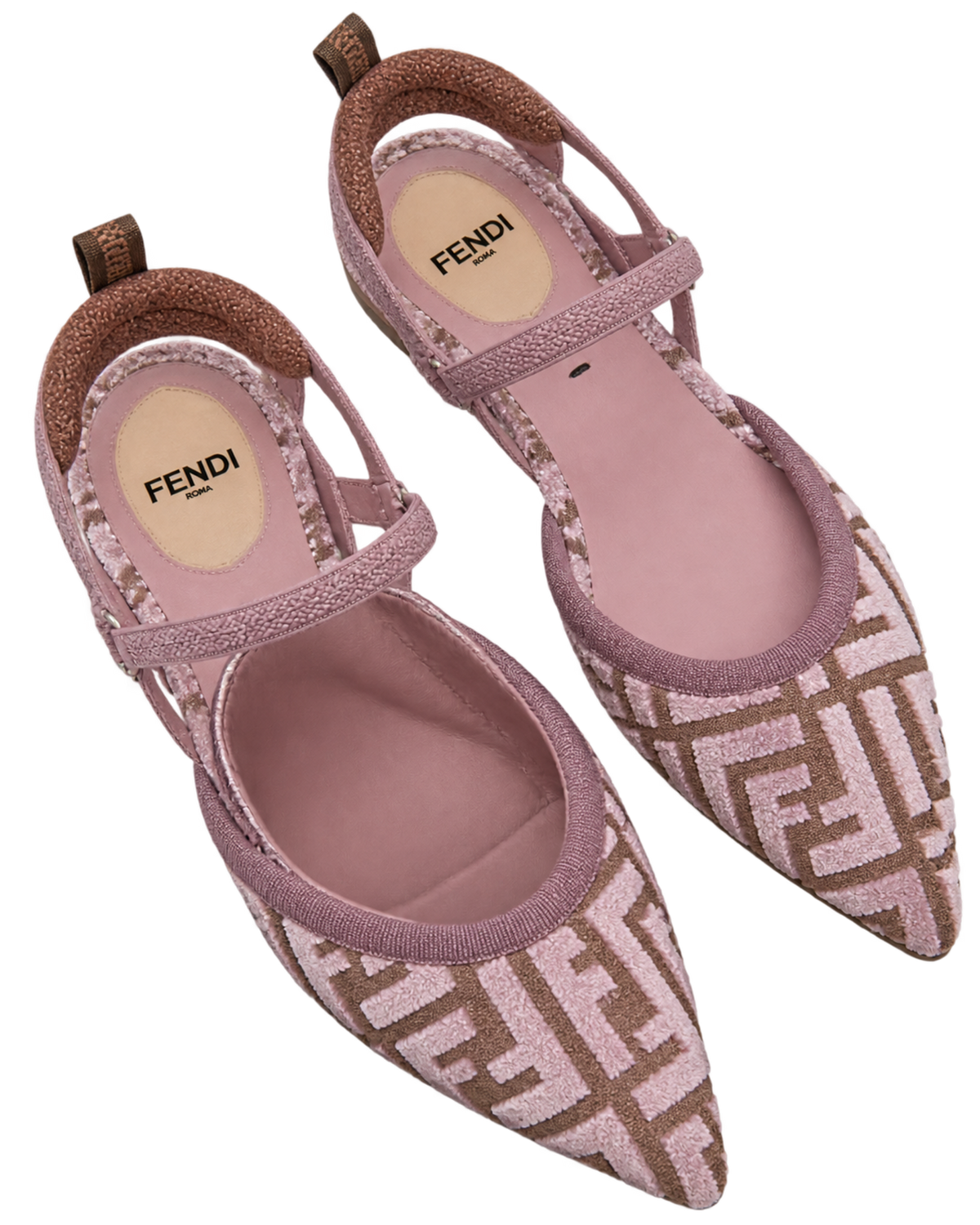 Mauve pink FF jacquard velvet flats