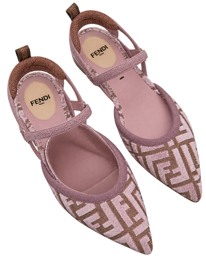 Mauve pink FF jacquard velvet flats