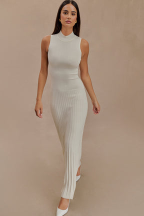 Mavis High Neck Pleated Maxi Dress - Ivory