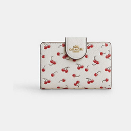 Medium Corner Zip Wallet With Cherry Print