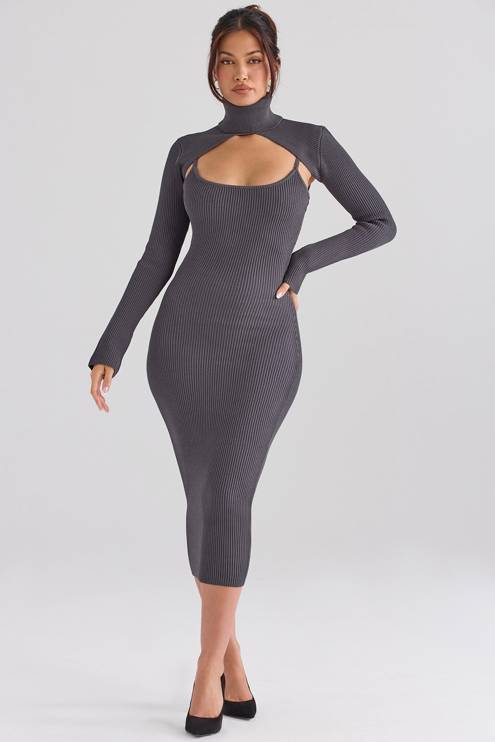 Charcoal knit midi dress