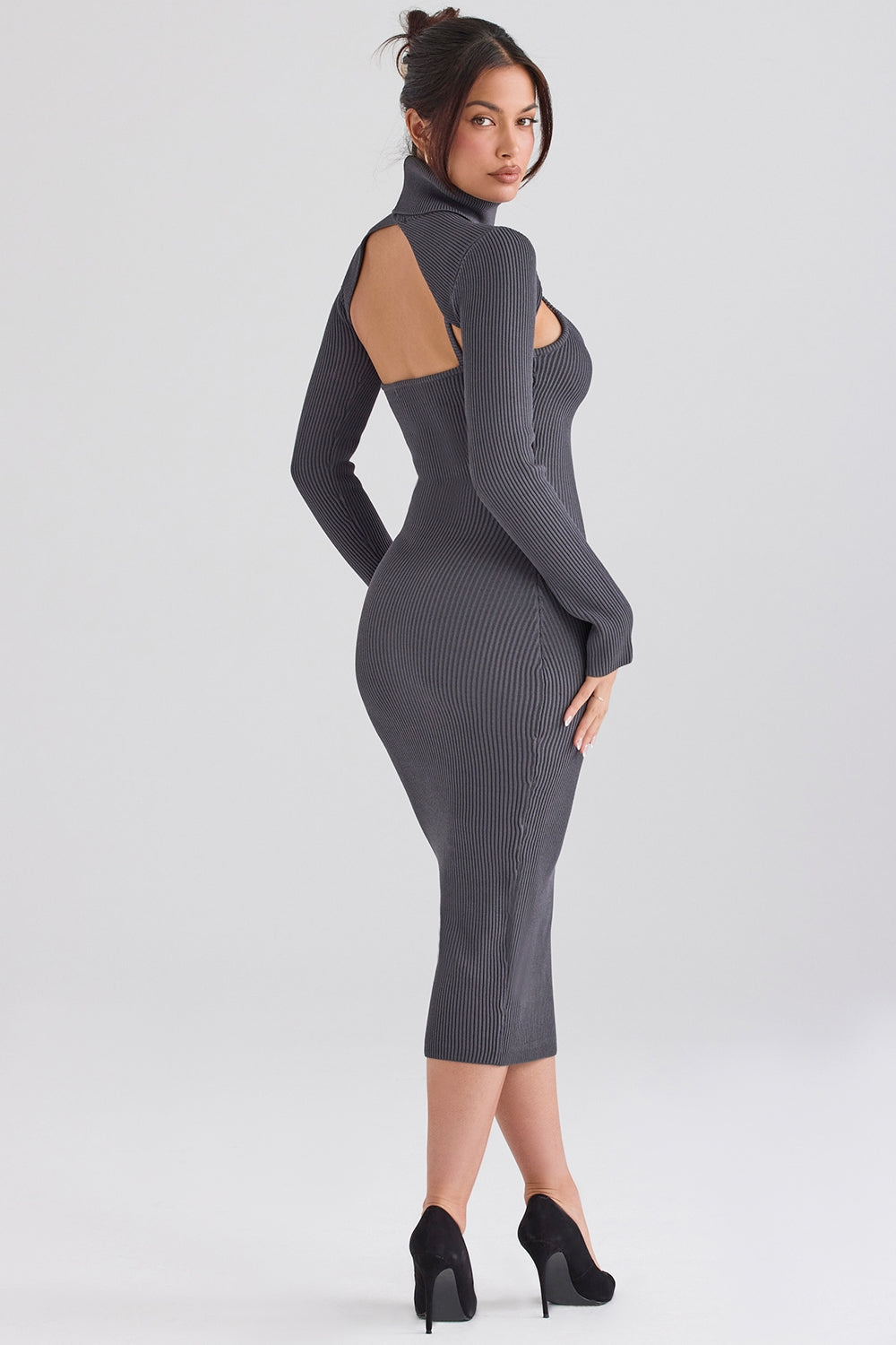 Charcoal knit midi dress