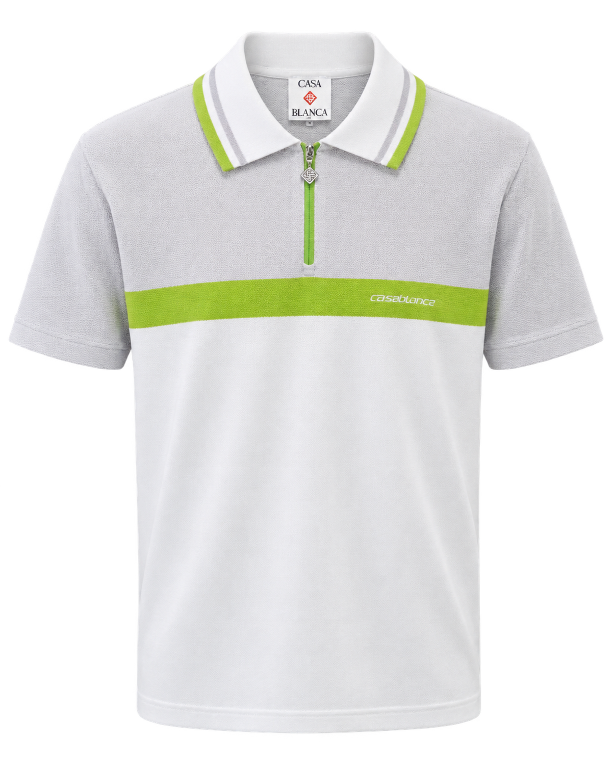 Men White Chest Stripe Half Zip Polo